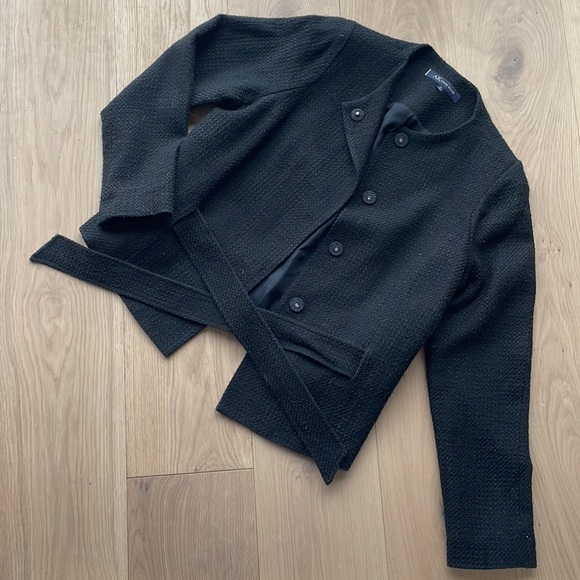 ANNE KLEIN black belted boucle snap on blazer - Picture 7 of 11